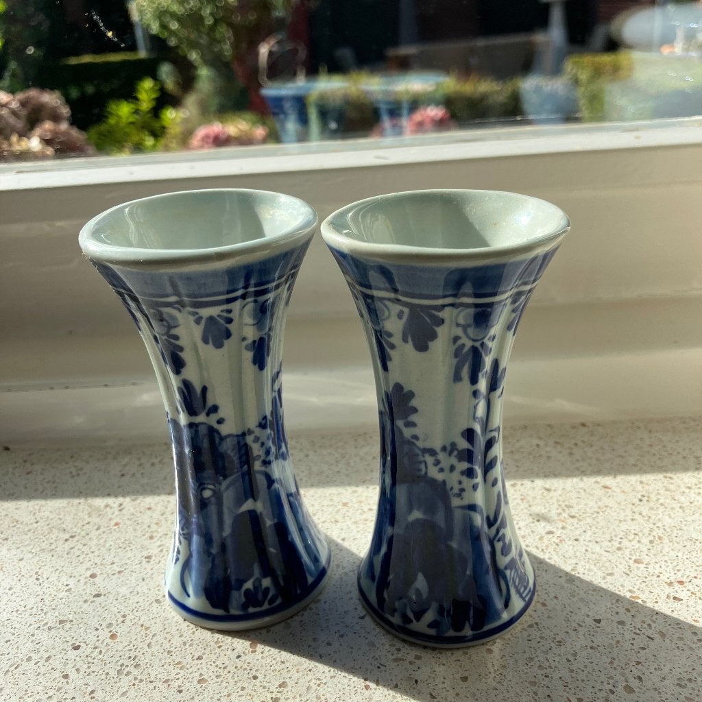 Handbeschilderde set Delfts blauwe vaasjes, Huis en Inrichting, Woonaccessoires | Vazen, Ophalen of Verzenden, Zo goed als nieuw