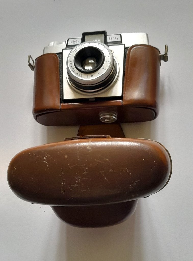 Agfa Isoly I camera, Achromat 1:8 lens en leren tas, analoog, Audio, Tv en Foto, Ophalen of Verzenden, Gebruikt, Compact, Overige Merken