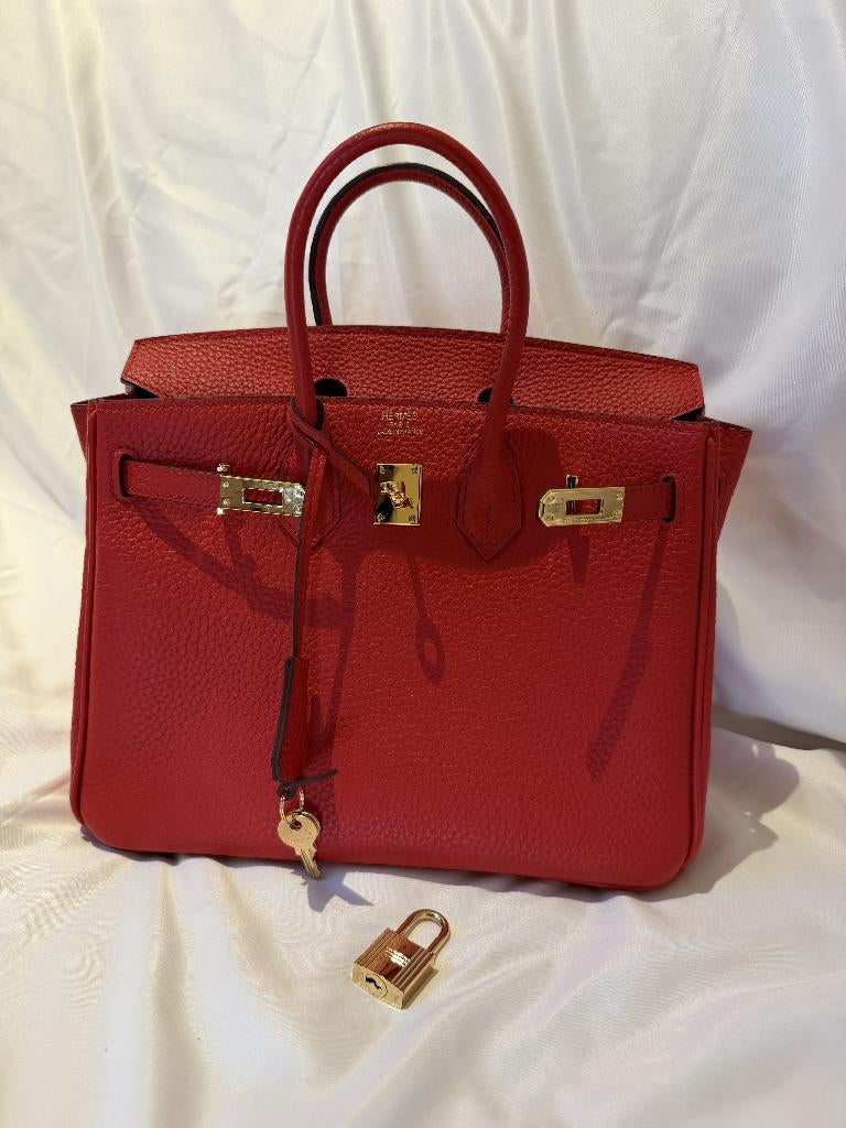 Hermès Birkin 25 – Rood Togo Leer met Gouden Hardware, Ophalen of Verzenden, Zo goed als nieuw, Rood, Handtas