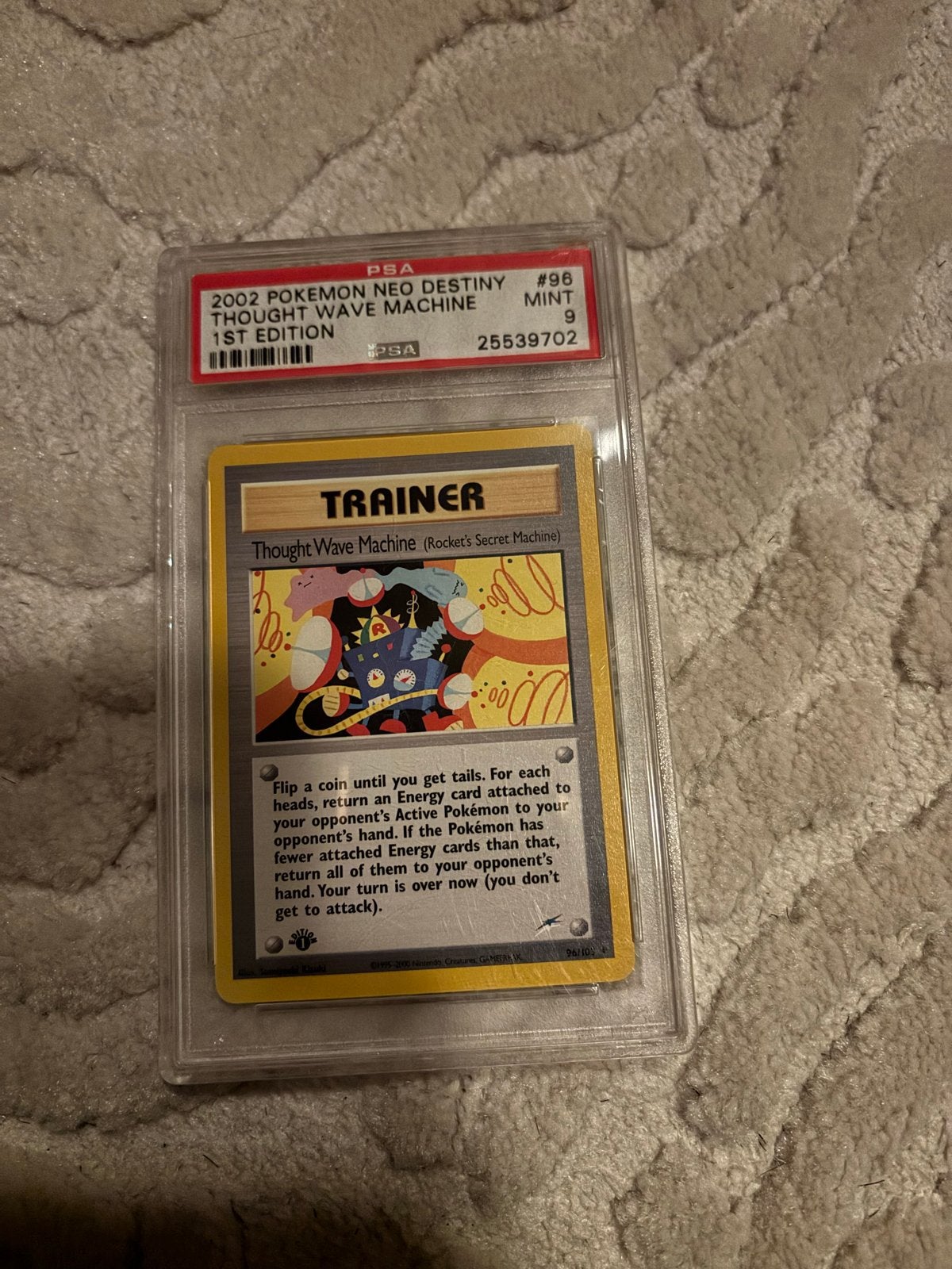 Pokémon Neo Destiny Thought Wave Machine 1st Edition PSA 9, Ophalen of Verzenden, Zo goed als nieuw, Losse kaart