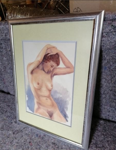 vintage naakt H.Fr. Schmidt aquarel 1949 karton, Antiek en Kunst, Kunst | Schilderijen | Klassiek, Ophalen, Portret of Personen