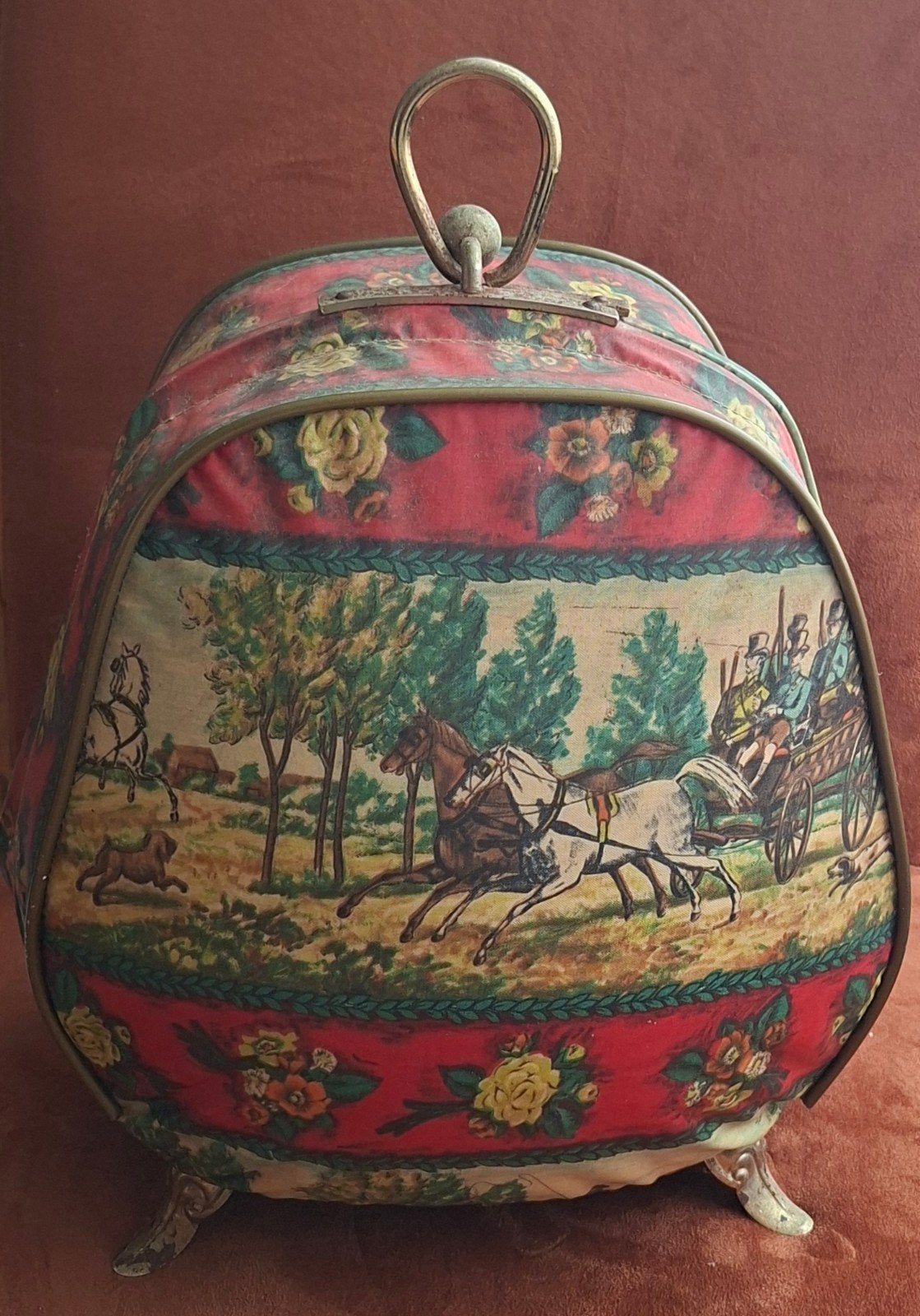 Vintage theemuts met Paarden en Bloemenprint, Ophalen of Verzenden