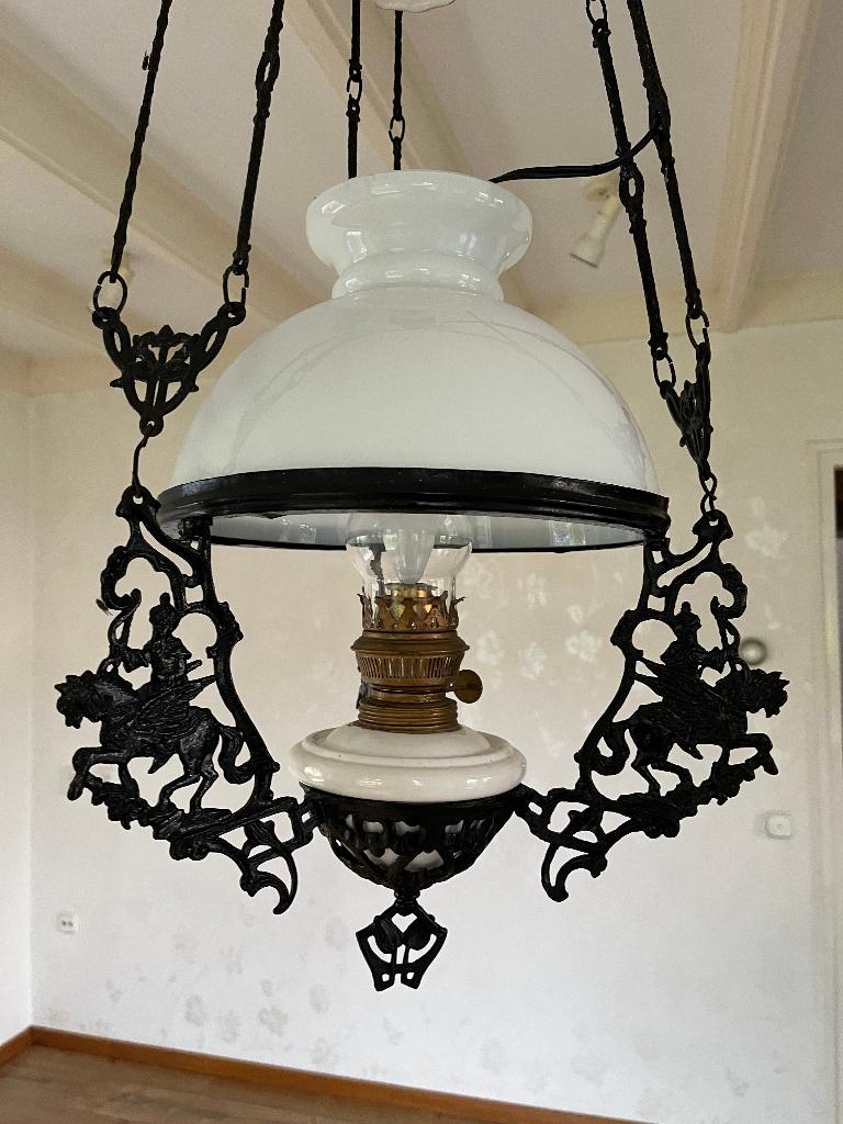 Antieke hanglamp, Gebruikt, Antiek, Ophalen, Metaal