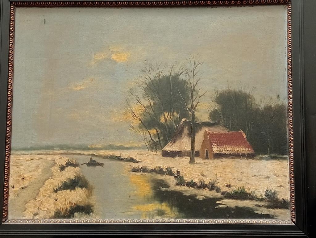 Landschap Hollandse/Haagse School verf op paneel, Ophalen of Verzenden