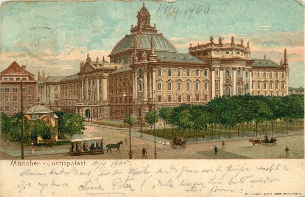 379-024-031 Munchen Justitzpalast, Verzamelen, Ophalen of Verzenden, Voor 1920, Duitsland