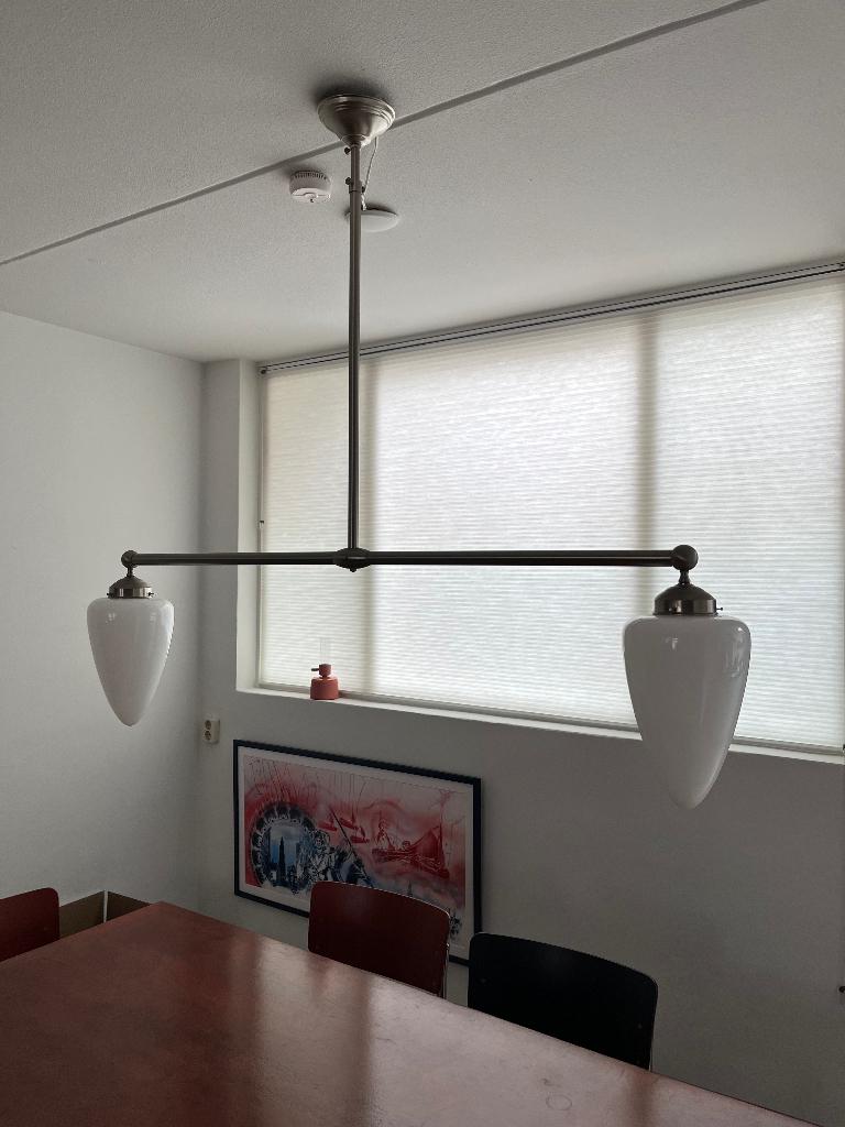 In hoogte verstelbare hanglamp - 125 cm breed, Ophalen, Modern, Industrieel, Zo goed als nieuw, Glas