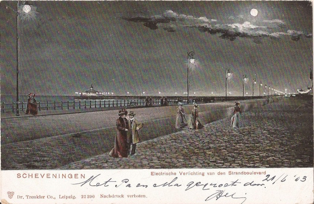 Scheveningen Electrische Verlichting Strandboulevard 1903 Tr, Ophalen of Verzenden, Voor 1920, Gelopen, Zuid-Holland