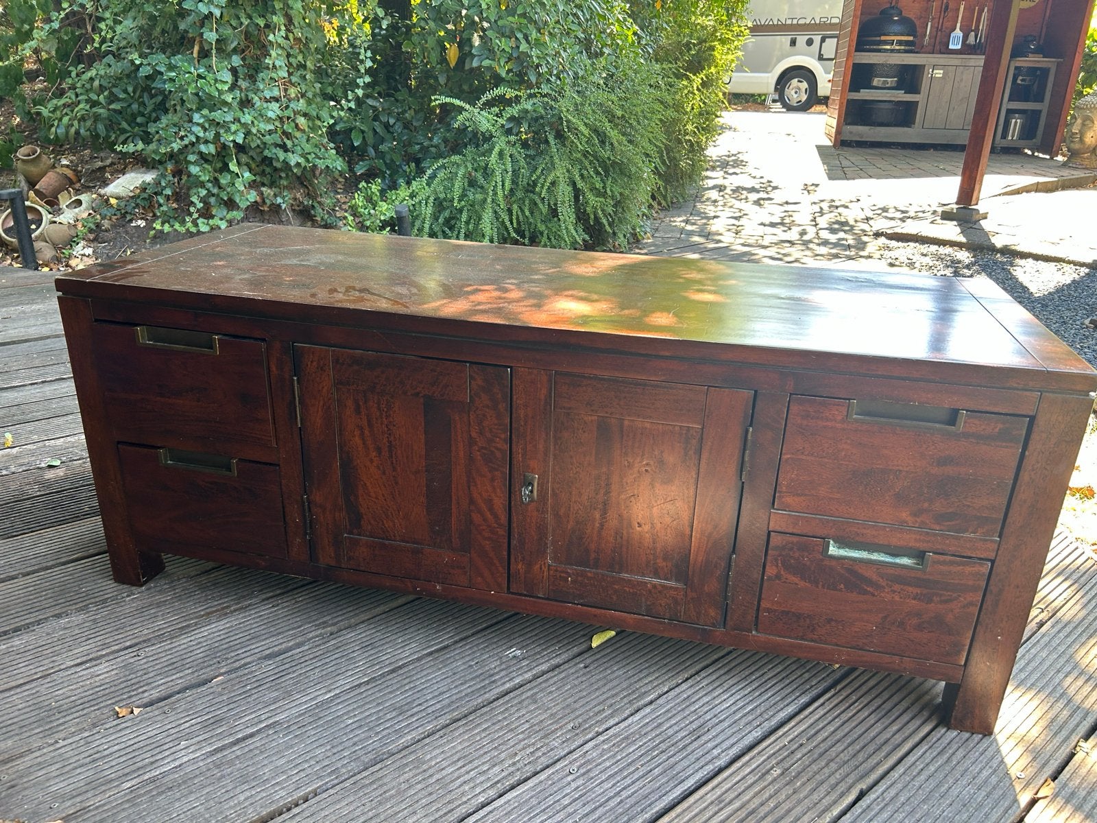 Massief houten dressoir met lades en deuren, Ophalen, Gebruikt, 150 tot 200 cm, 25 tot 50 cm