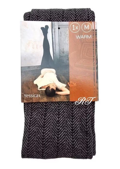 Zwart met grijs visgraat winter panty., Yessica, Maat 40/42 (M), Ophalen of Verzenden, Zo goed als nieuw