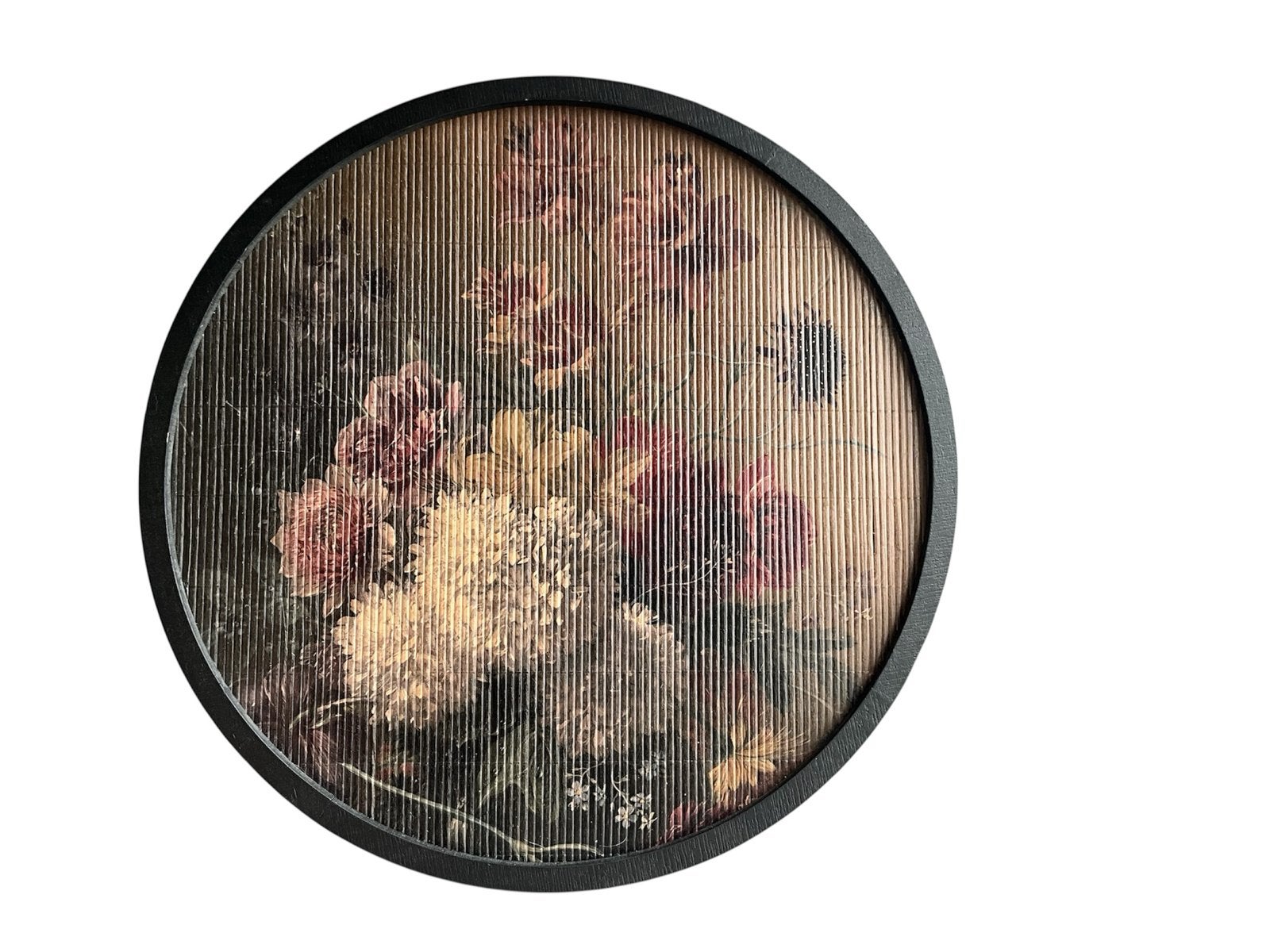 Muurcirkel stilleven met bloemen bamboe - 60cm, Ophalen, Hout, Meerkleurig, Nieuw