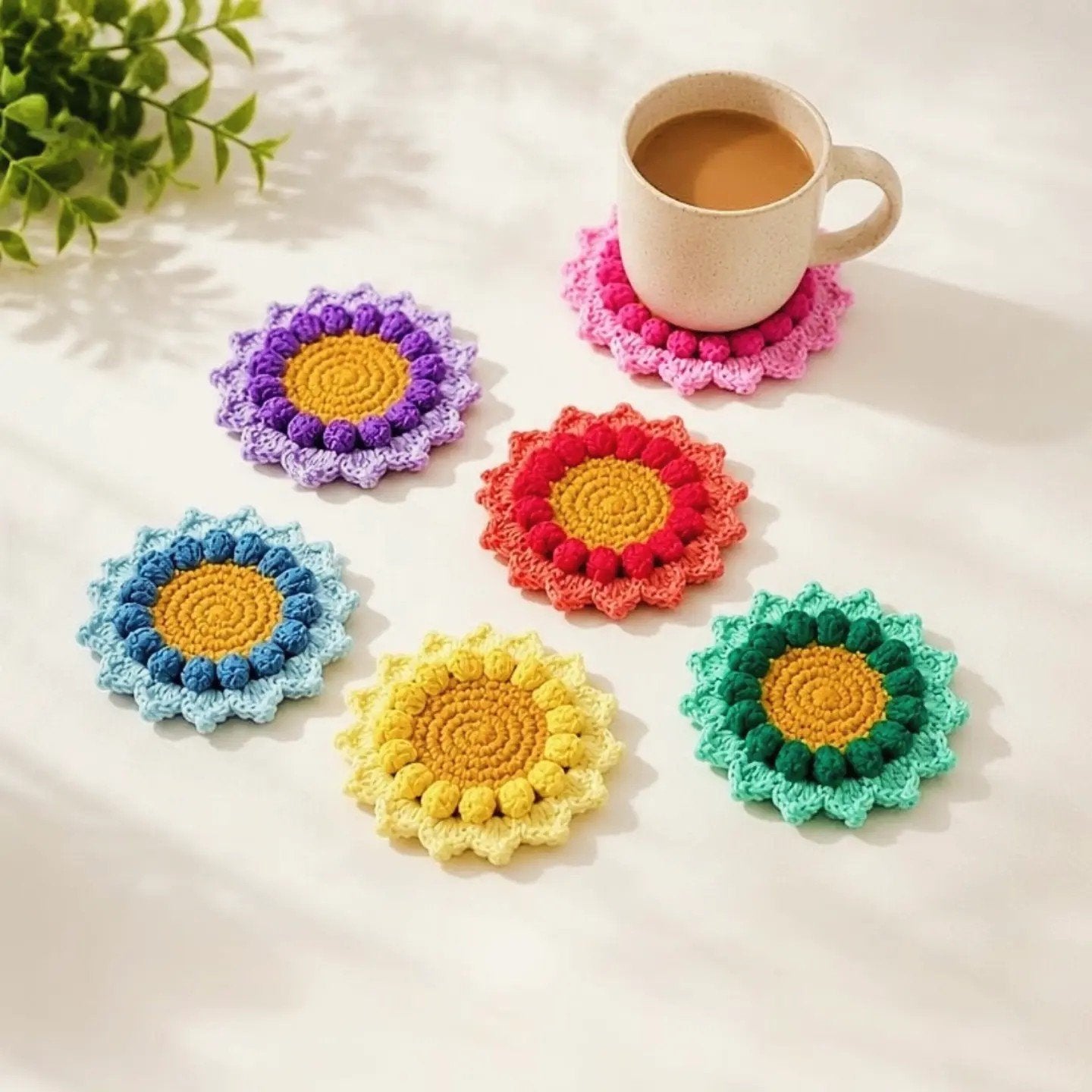 Gehaakte bloemen onderzetters, Glasonderzetter, Ophalen of Verzenden, Textiel, Meerkleurig