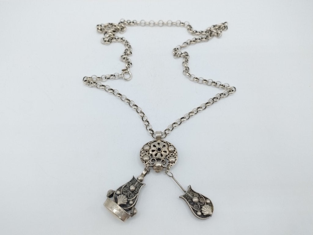 Zilveren jasseronketting met signet en horlogesleutel, Verzenden, Zilver, Ketting