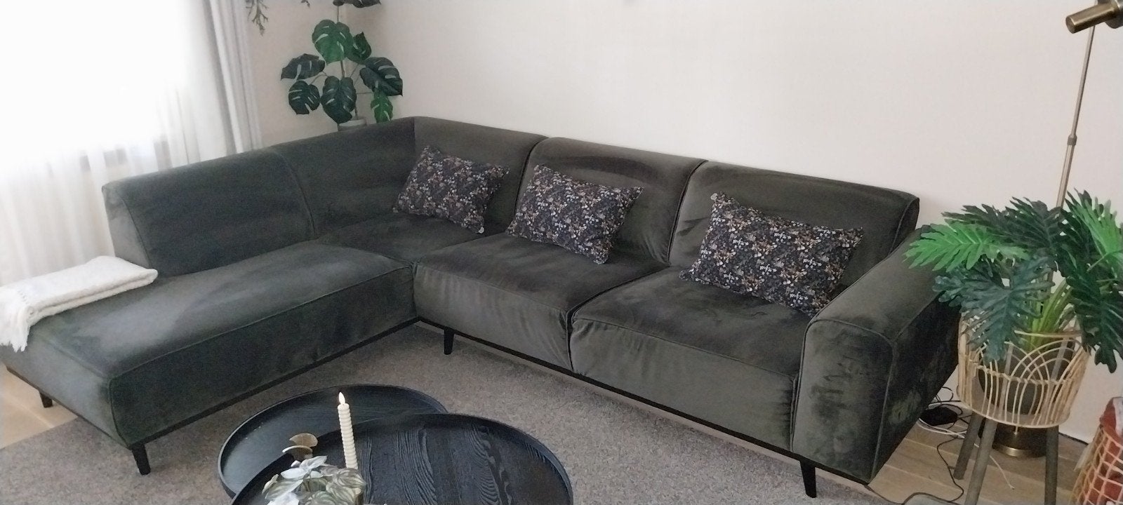 Bepurehome/Woood Statement Hoekbank Groen Velvet, Ophalen, 250 tot 300 cm, Gebruikt, 100 tot 125 cm