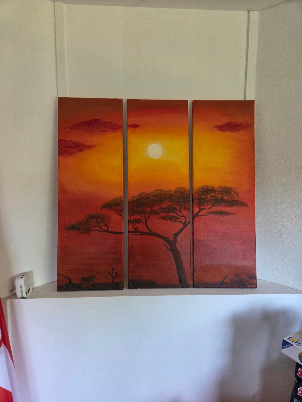 Schilderij zonsondergang - drieluik, Ophalen of Verzenden, Handgeschilderd, Landschap, Doek