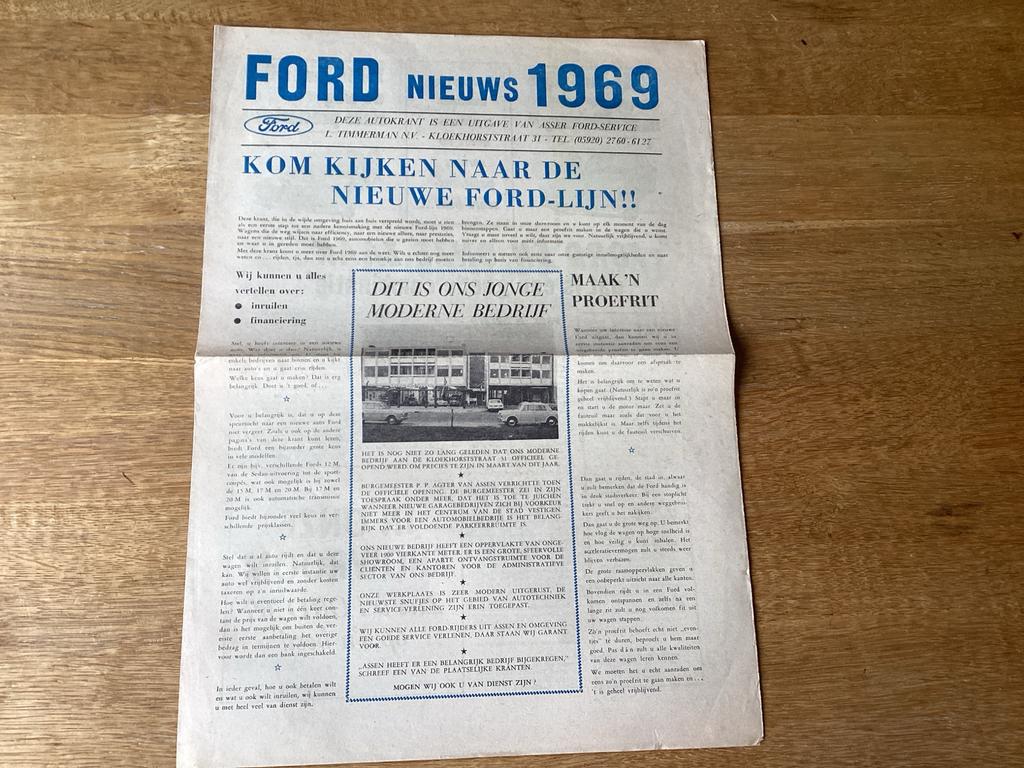Ford Nieuws 1969 - Opening Dealer Timmerman Assen, Ophalen of Verzenden, Gelezen, Ford