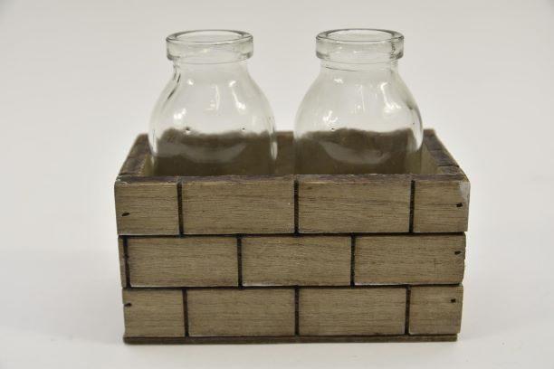 Bakje hout bouwstenen met 2 of 3 flessen, Ophalen of Verzenden, Nieuw, Hout