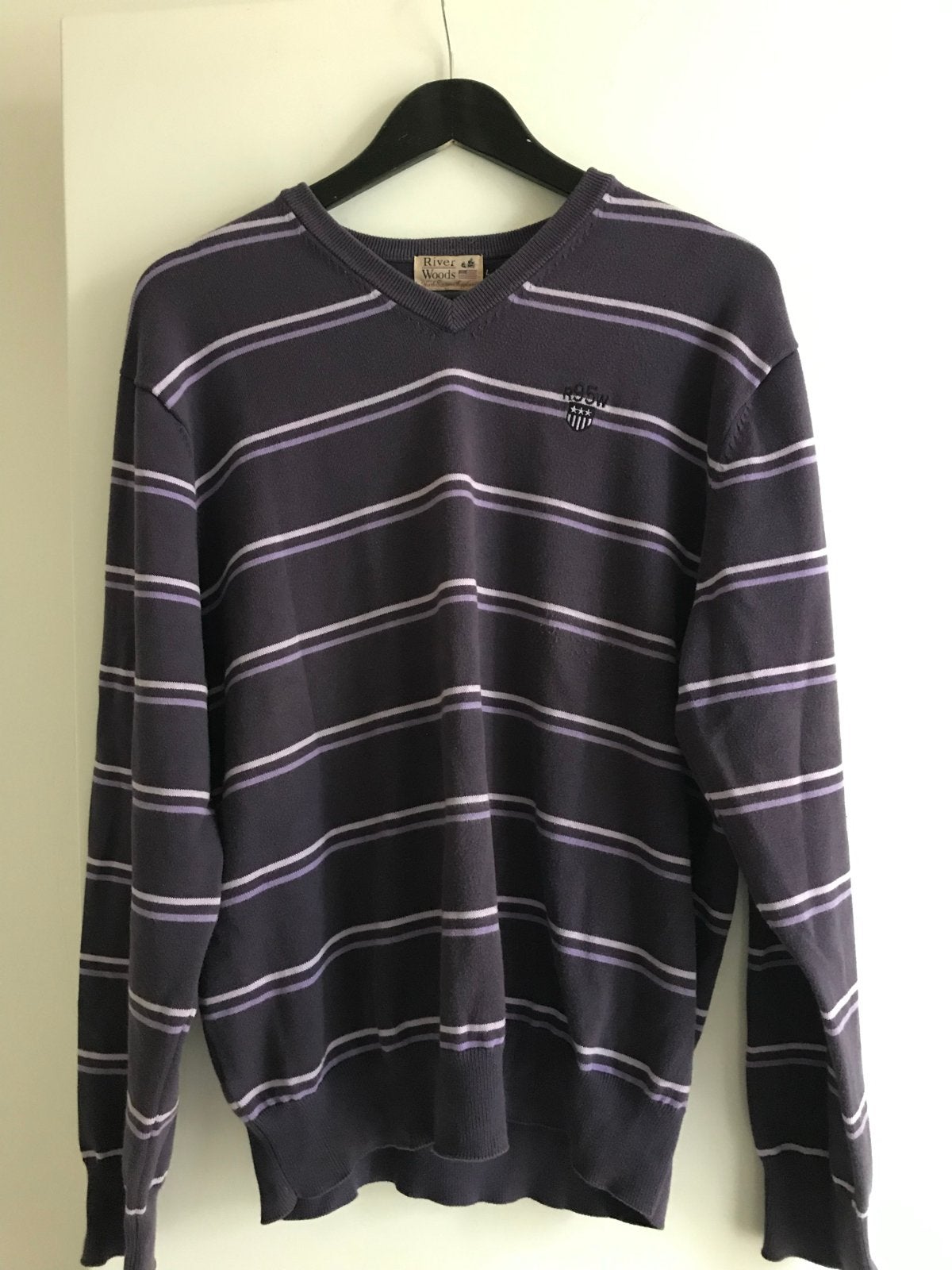 River Woods gestreepte V-hals trui maat L, Kleding | Heren, Truien en Vesten, Ophalen of Verzenden, Gedragen, Maat 52/54 (L), Grijs