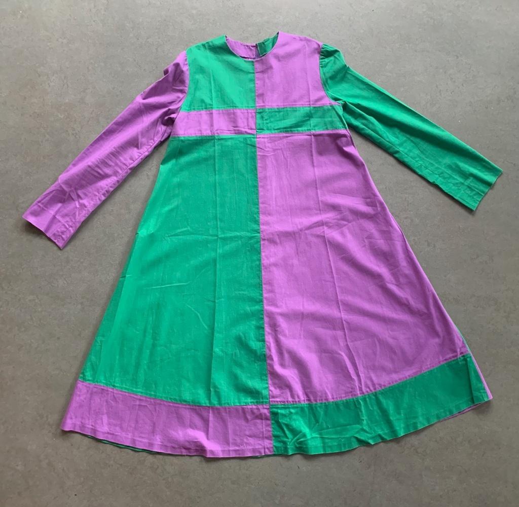Vintage katoenen paars-groene zomerjurk, jaren 70; m.: 38/40, Maat 38/40 (M), Overige kleuren, Jurk, Ophalen of Verzenden