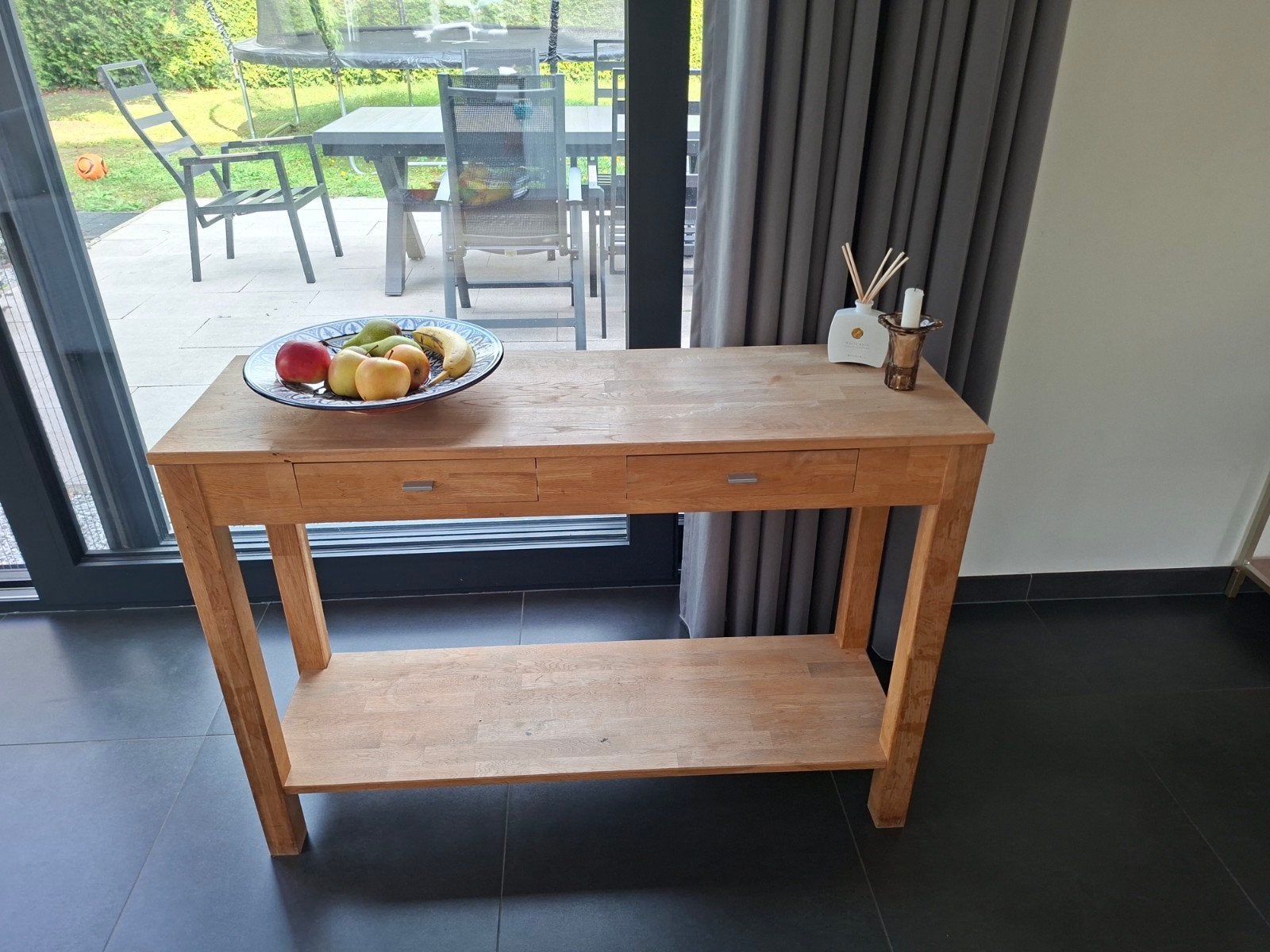 Eikenhouten sidetable met lades en opbergplank, 100 tot 150 cm, Eikenhout, Ophalen of Verzenden, Zo goed als nieuw