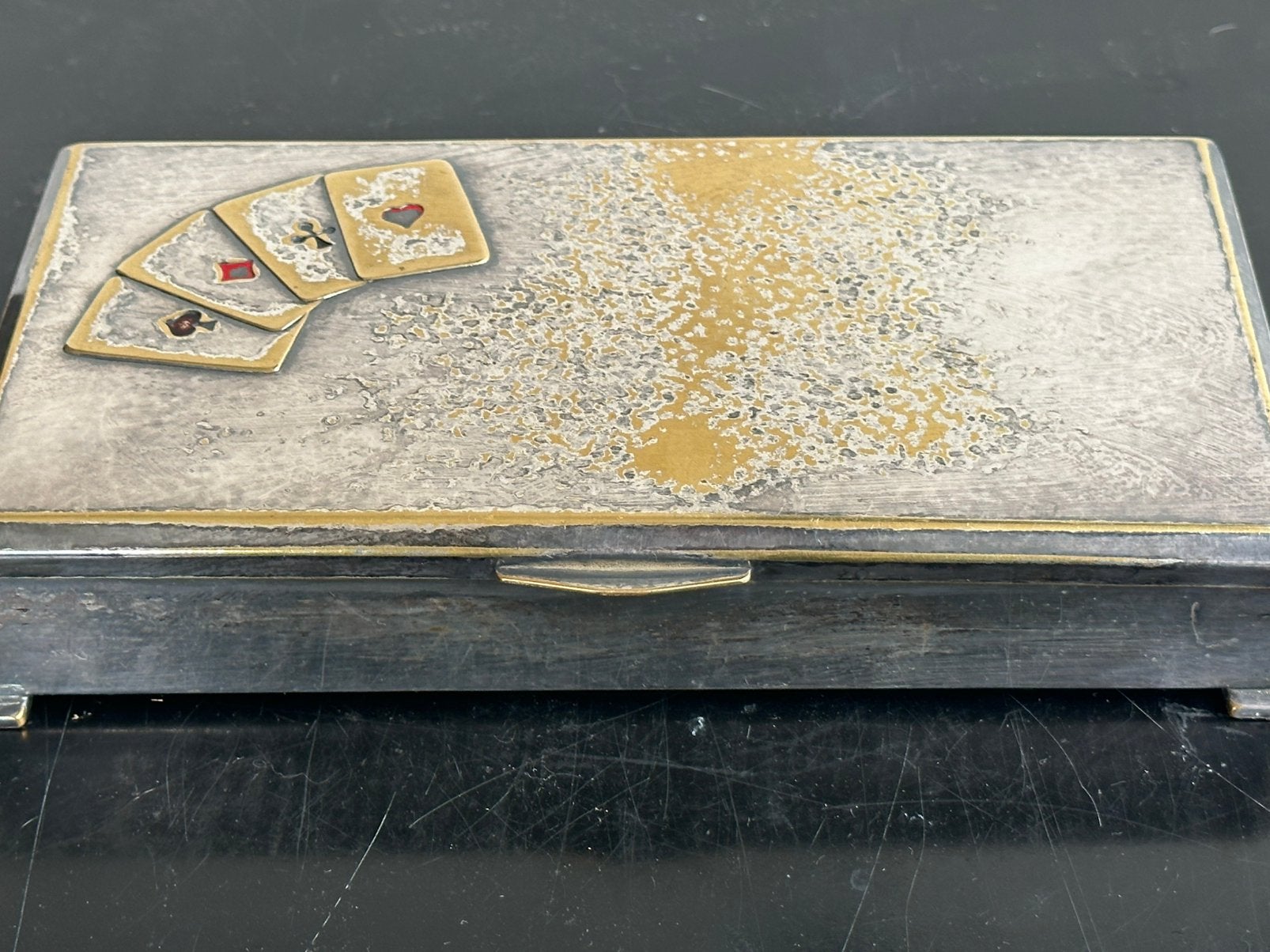 Mid- Century koper verzilverde Kaart Kist / box 23.5/14/4cm, Ophalen of Verzenden, Gebruikt