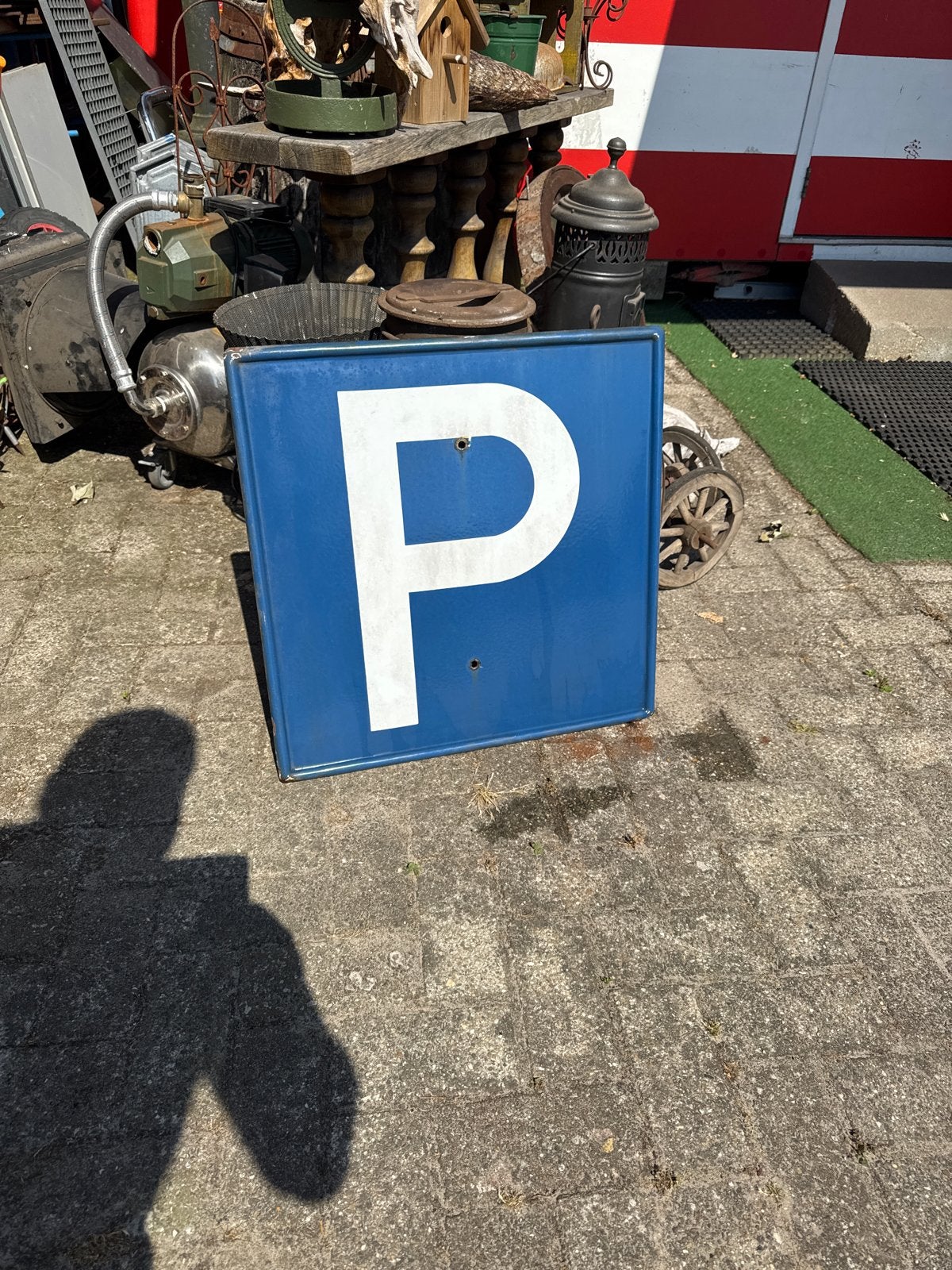 Oud emaille reclamebord 'P' - Parkeren 60x60 cm, Ophalen, Gebruikt, Reclamebord