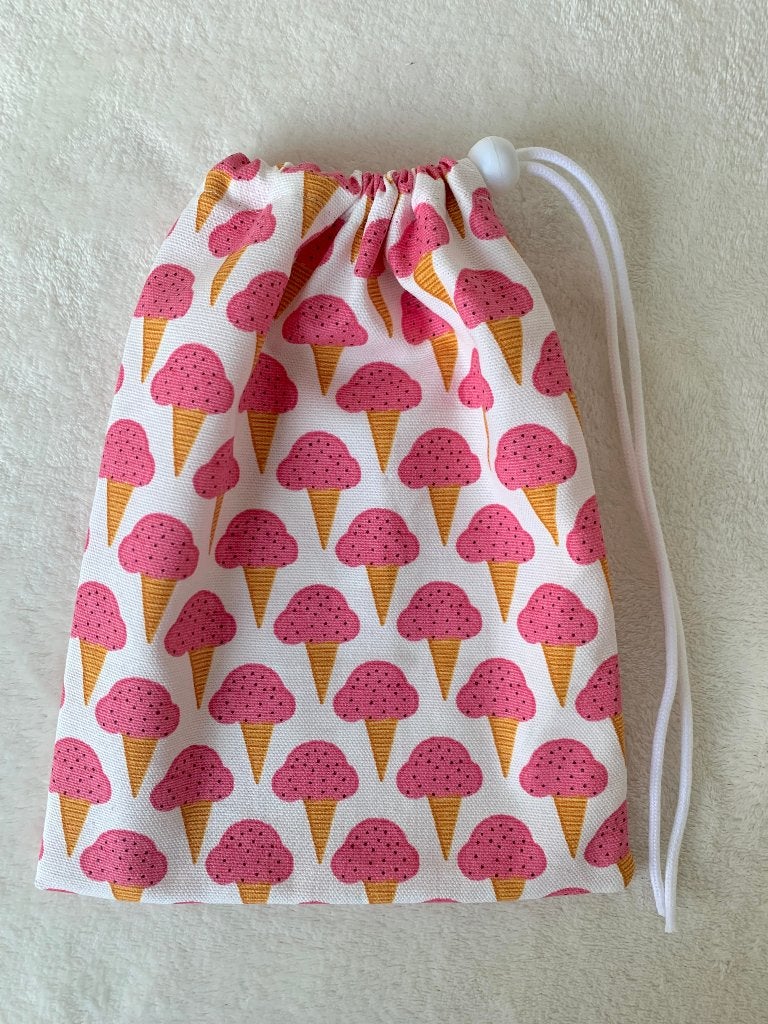 Knikkerzak, opbergzakje met ijsjes print, Roze, Handgemaakt, Overige typen, Textiel