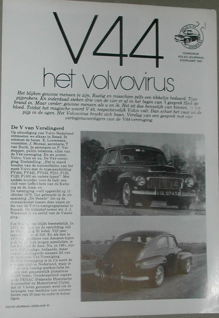 Overdruk uit clubblad. Volvo. V44 vereniging iz. Volvo virus, Ophalen of Verzenden, Zo goed als nieuw, Volvo