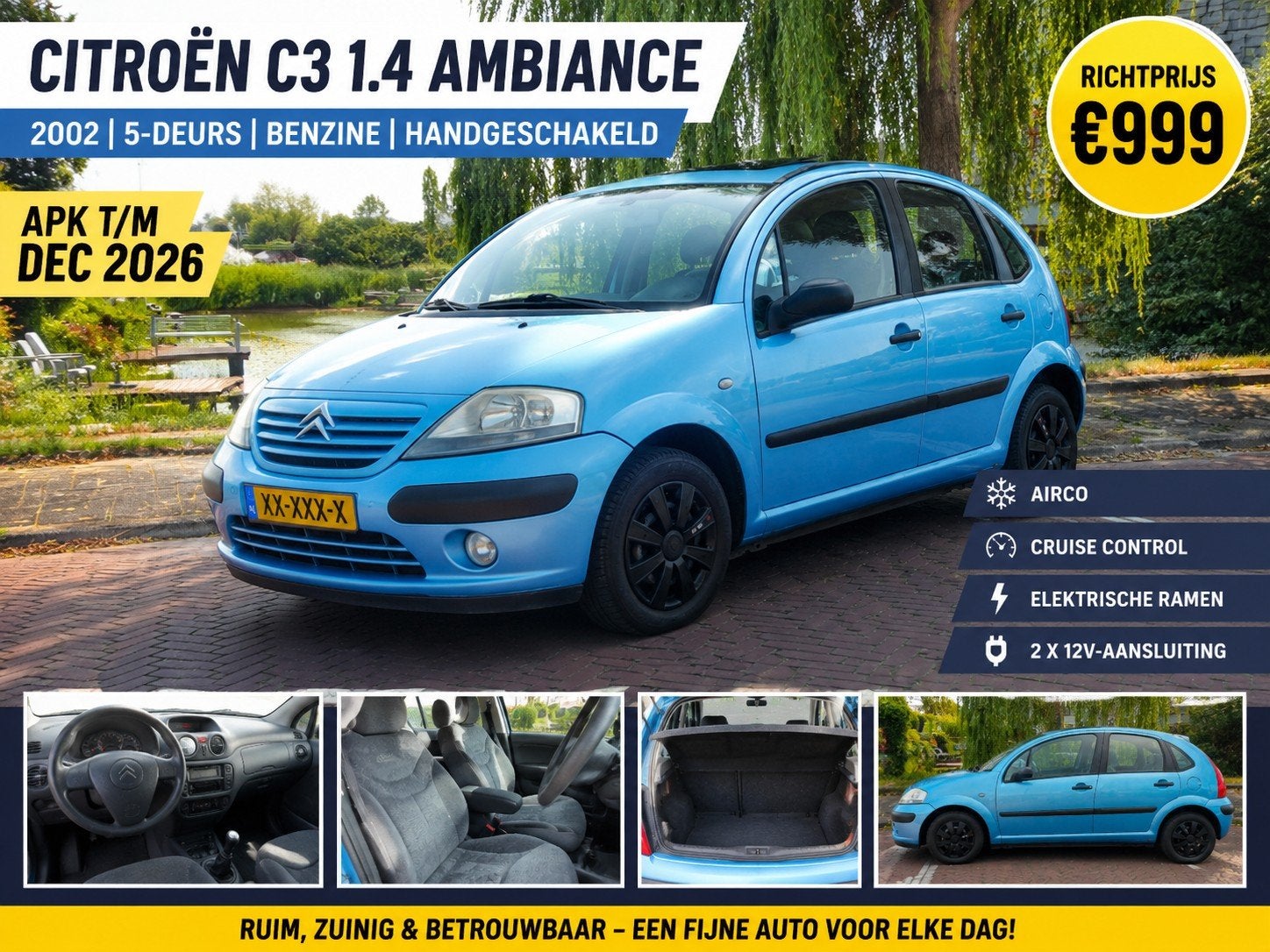 Citroën C3 1.4 I 2002 Blauw, Voorwielaandrijving, Blauw, Origineel Nederlands, Handgeschakeld