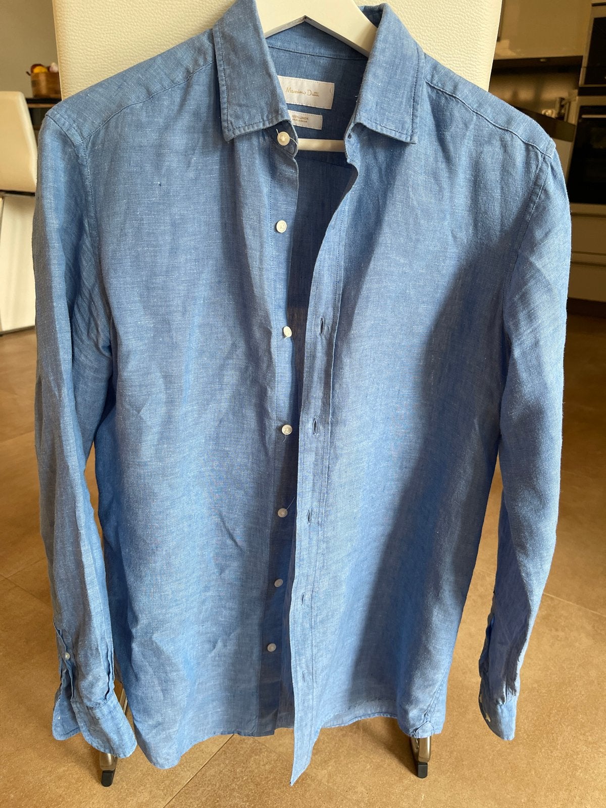 Massimo Dutti Linnen overhemd - Maat S, Ophalen, Zo goed als nieuw, Blauw, Halswijdte 38 (S) of kleiner