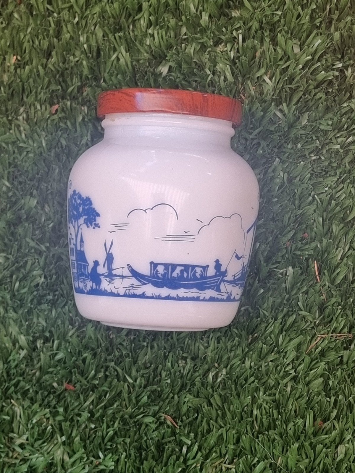 Vintage Delfts Blauw Potje met Houten Deksel ( D1), Ophalen of Verzenden