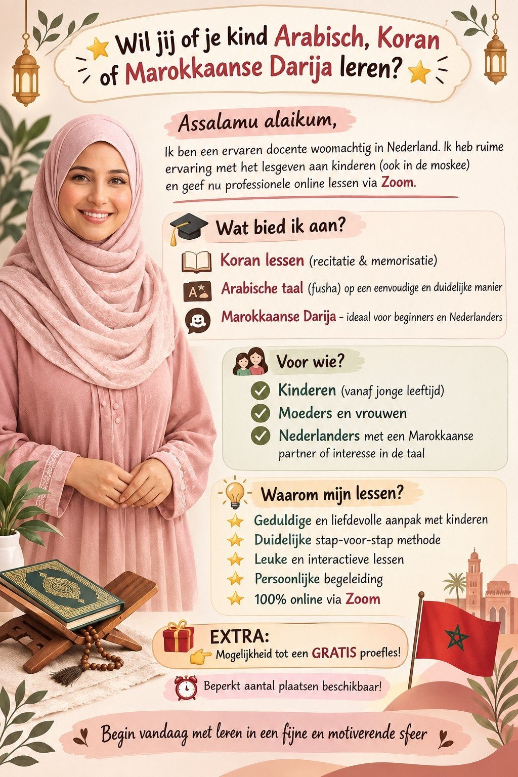 🌟 Arabisch, Koran & Marokkaanse Darija leren – Online lesse, Ophalen of Verzenden, Overige onderwerpen