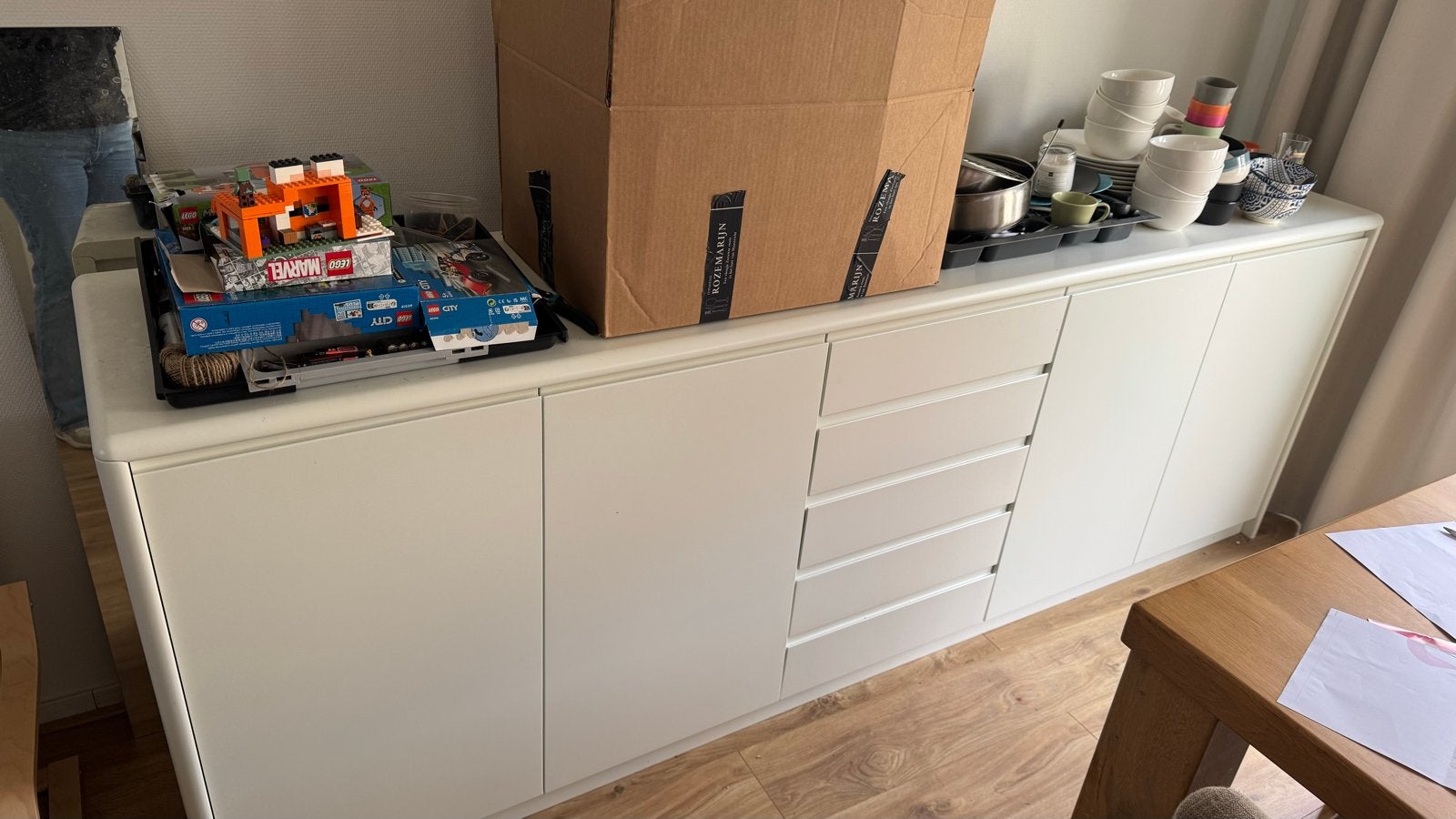 Wit dressoir met lades en deuren - 250x50x88 cm, Ophalen, Gebruikt, 200 cm of meer, Met lade(s)