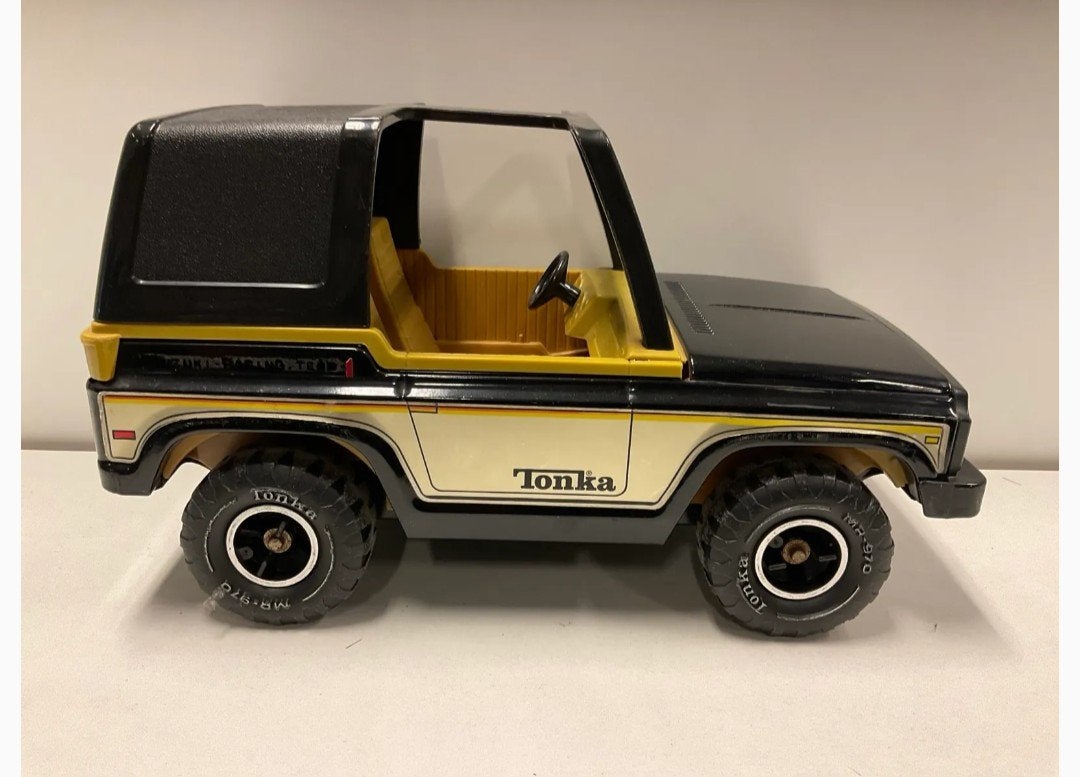 Vintage Tonka Jeep Speelgoedauto Zwart/Geel, Gebruikt, Ophalen of Verzenden, Niet van toepassing voor vintage speelgoed, Tonka