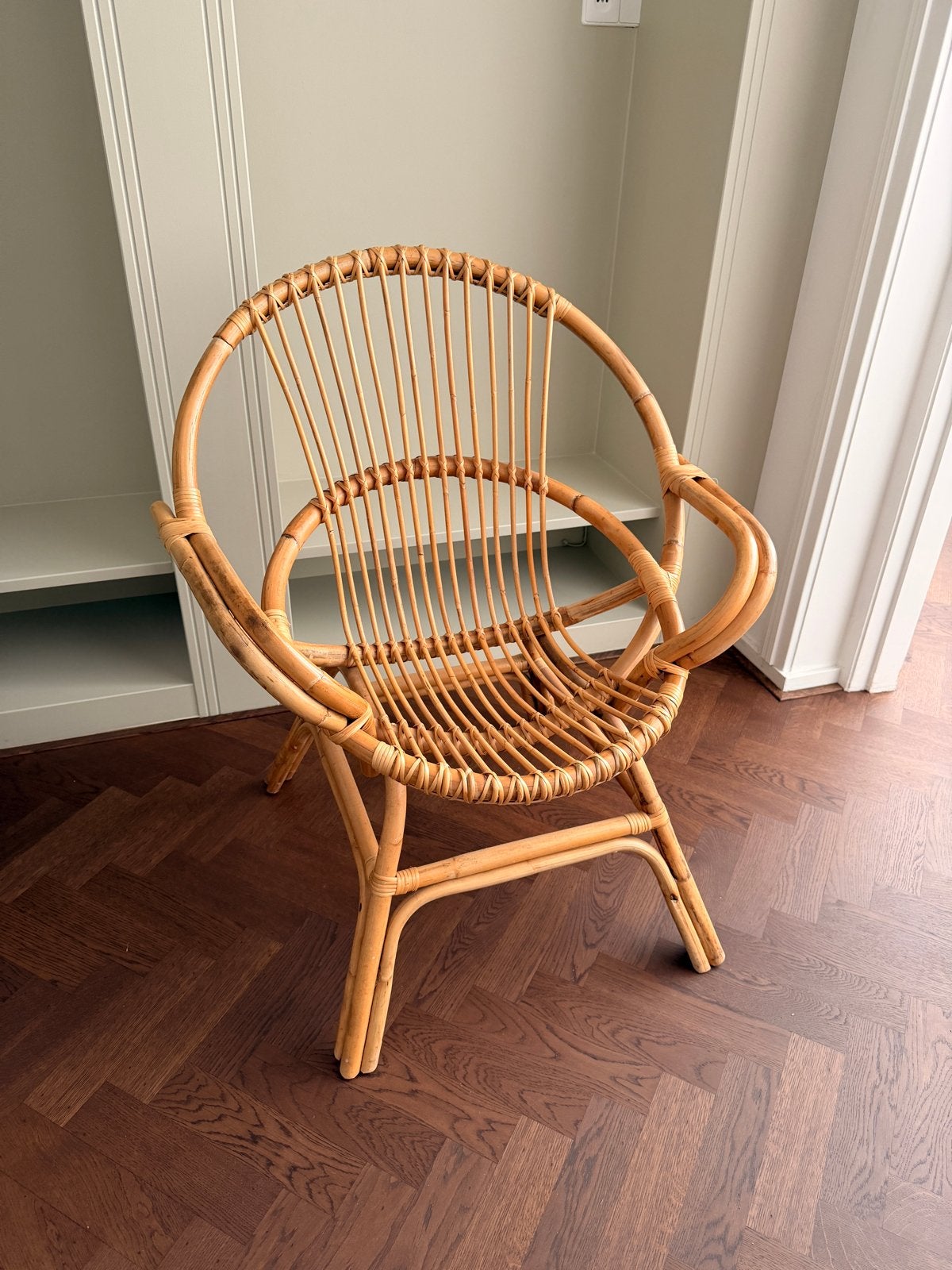 Vintage stijl Rotan Stoel, Gebruikt, Bruin, Riet of Rotan, Ophalen of Verzenden