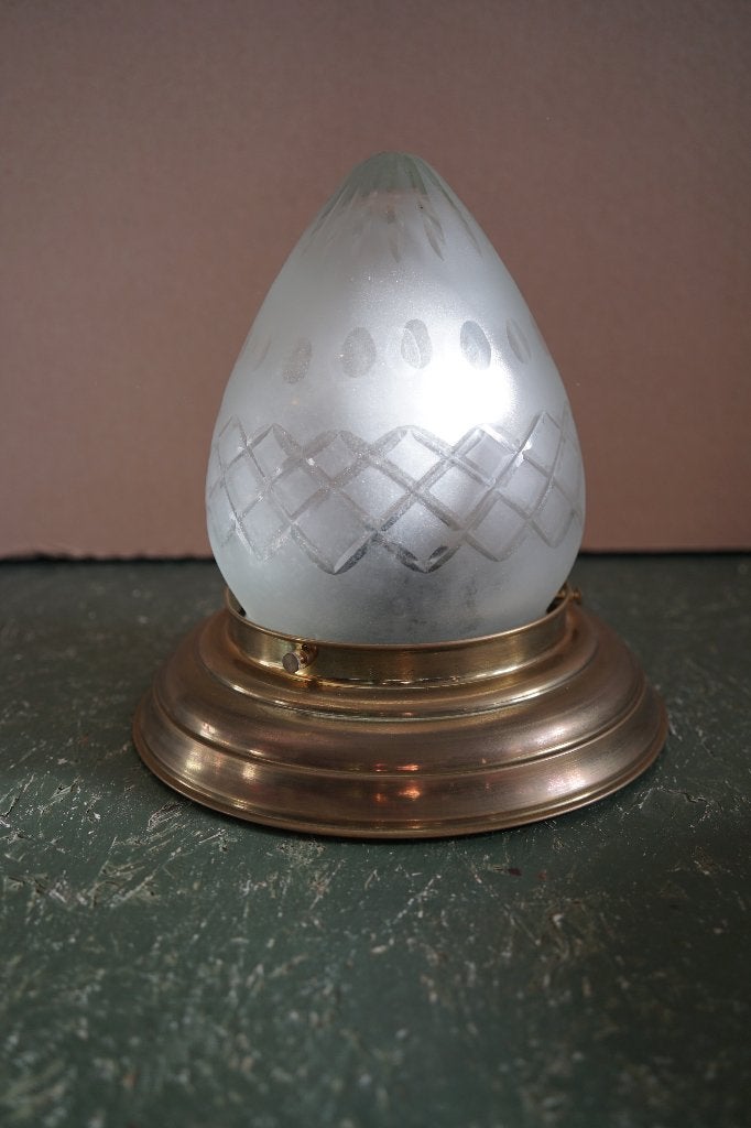 vintage plafondlamp art deco stijl mat glas geslepen ster ei, Gebruikt, Vintage, Meerkleurig, 24 cm
