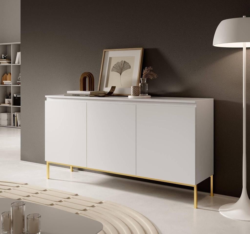 Dressoir Kate 3 deurs - Wit/Goud, Ophalen of Verzenden, Nieuw, 25 tot 50 cm