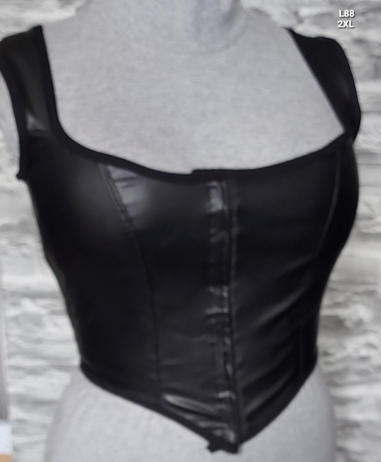 Kinky Zwarte leren korset top met open rug, Zwart, Maat 46/48 (XL) of groter, Nieuw, Ophalen of Verzenden