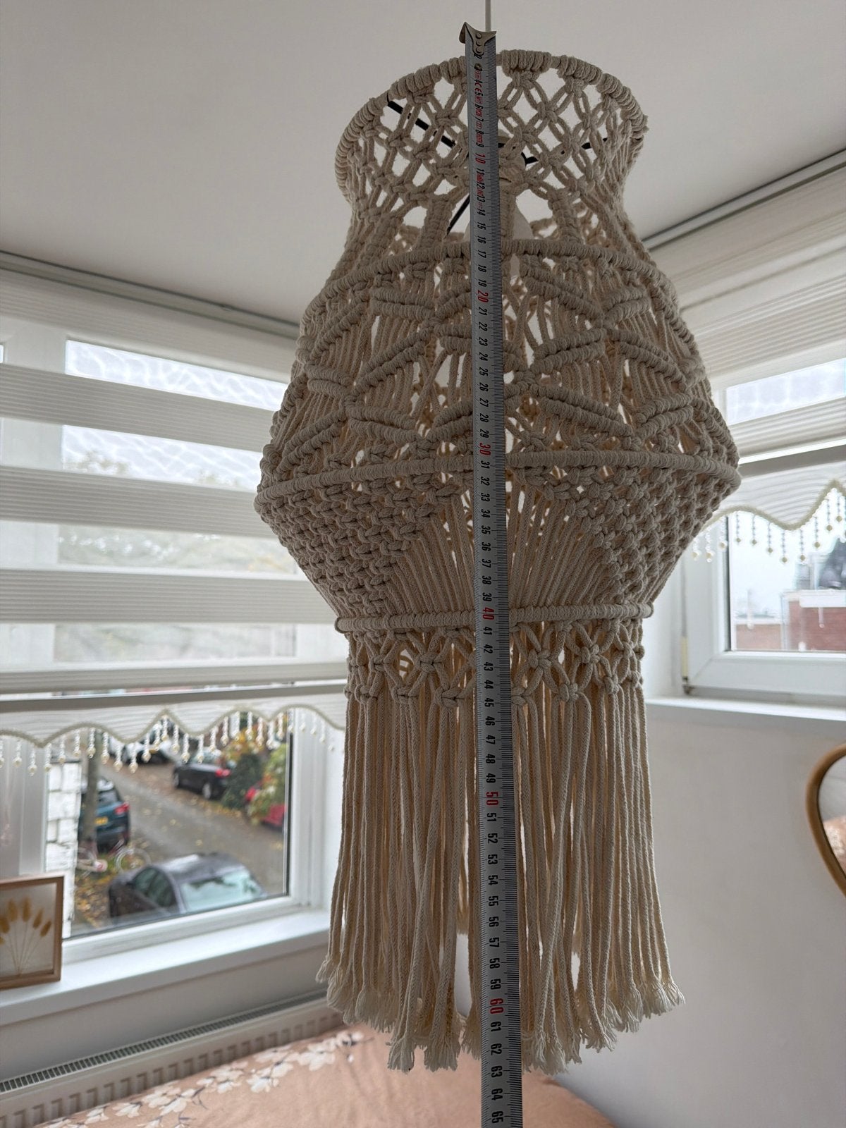 Macramé lampenkap - Boheemse stijl - Handgemaakt, Huis en Inrichting, Ophalen of Verzenden, Zo goed als nieuw, Textiel, Overige fittingen