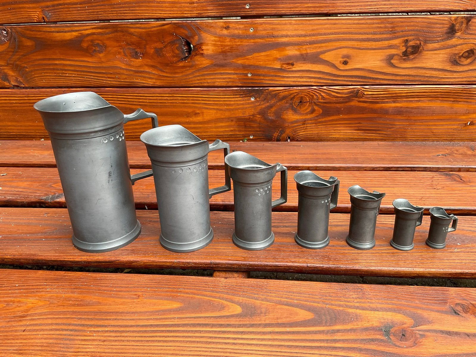 Tinnen maatbekers set - 7 stuks, Antiek en Kunst, Ophalen of Verzenden