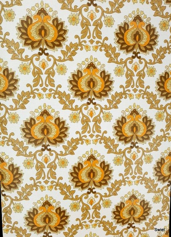 5946 Vintage flower power wallpaper behang  Swiet, Verzenden, Bruin