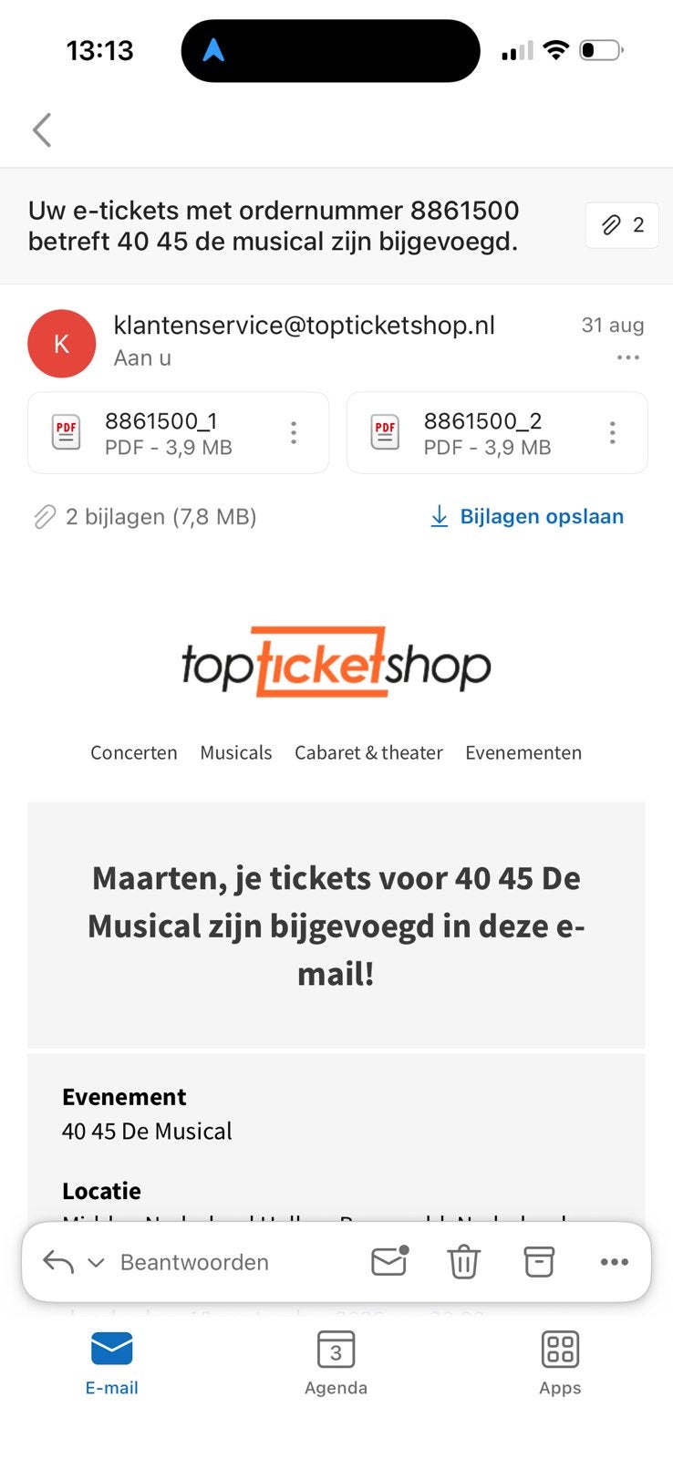 Tickets 2 stuks musical 40 45 tribune D, Tickets en Kaartjes, Theater | Musical, Twee personen, September