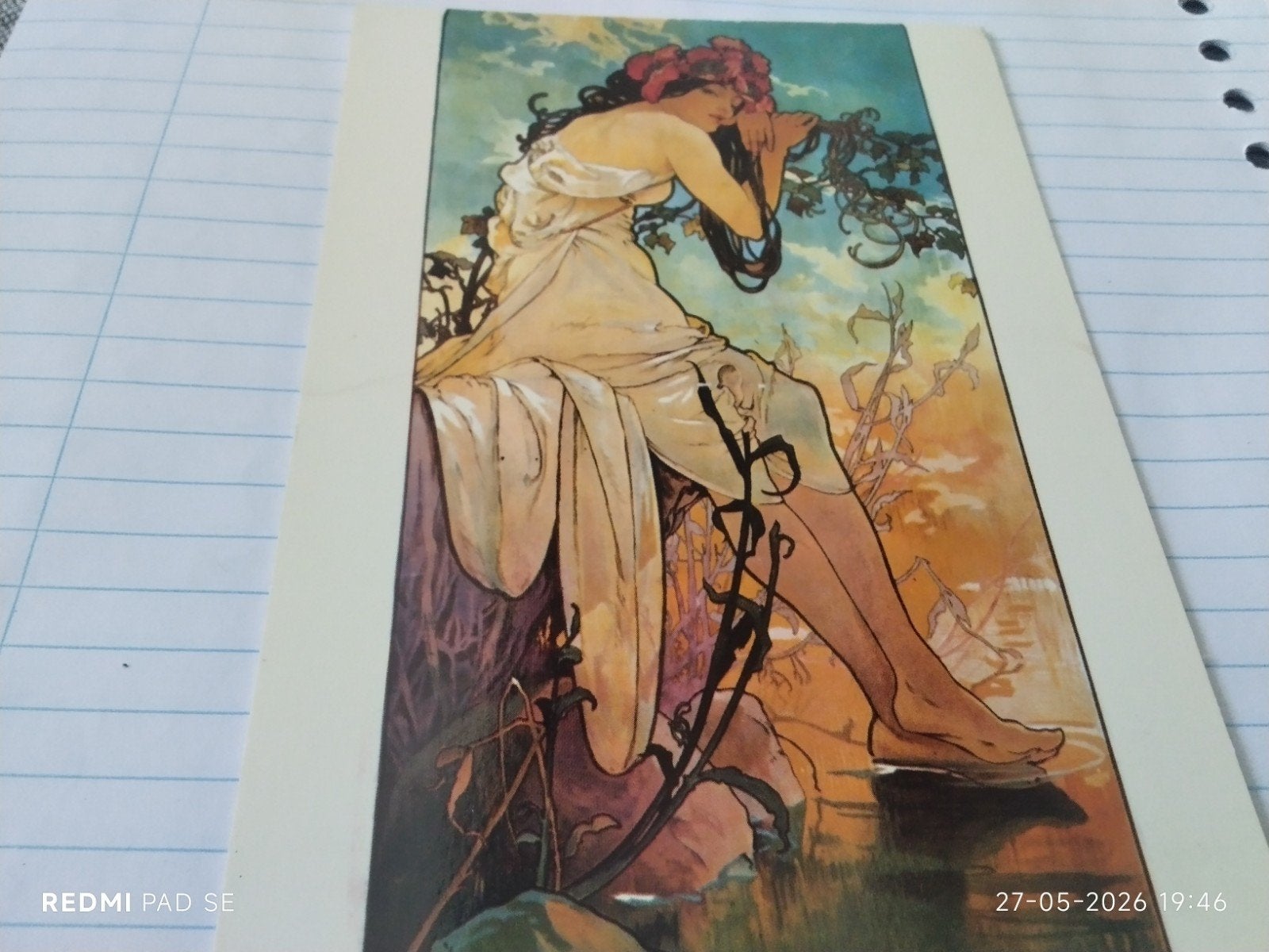 Vintage Mucha Ansichtkaart - Art Nouveau Vrouw, Verzamelen, Ansichtkaarten | Themakaarten, Ophalen of Verzenden, 1980 tot heden