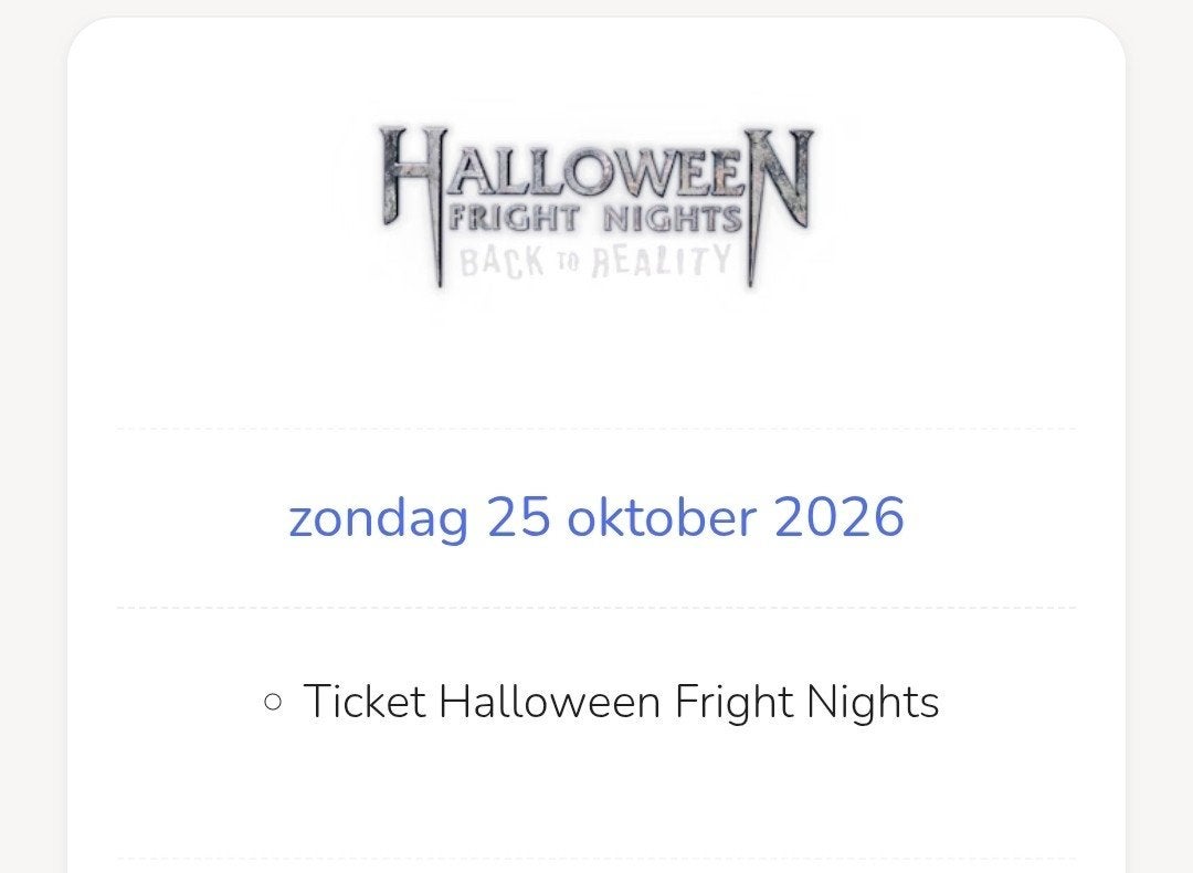 walibi fright night ticket 25 oktober, Eén persoon, Overige soorten, Pretpark