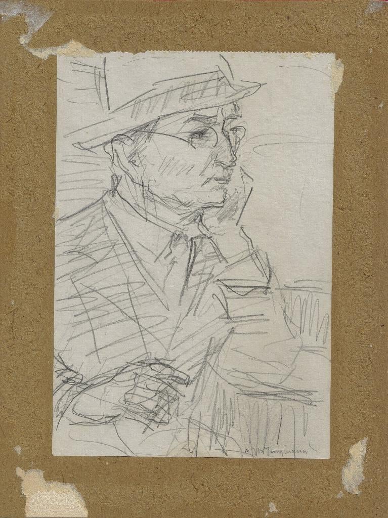 Maarten Jungmann potloodtekening "Portret Man met Hoed", Ophalen