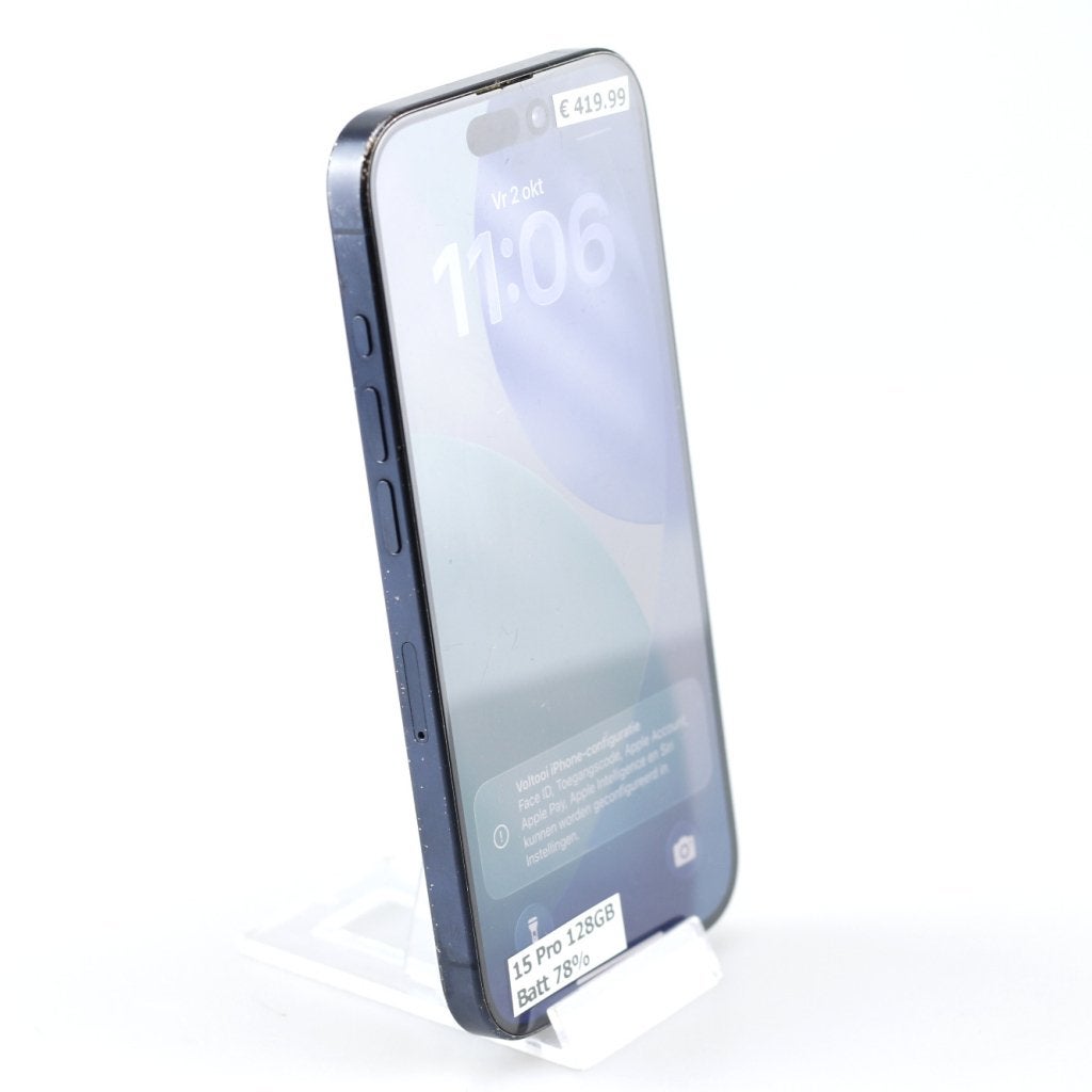 iPhone 15 Pro 128GB Donkerblauw | Batt 78%, Apple, Zo goed als nieuw, Support@apple.com, One Apple Park Way
Cupertino, CA 95014
United States