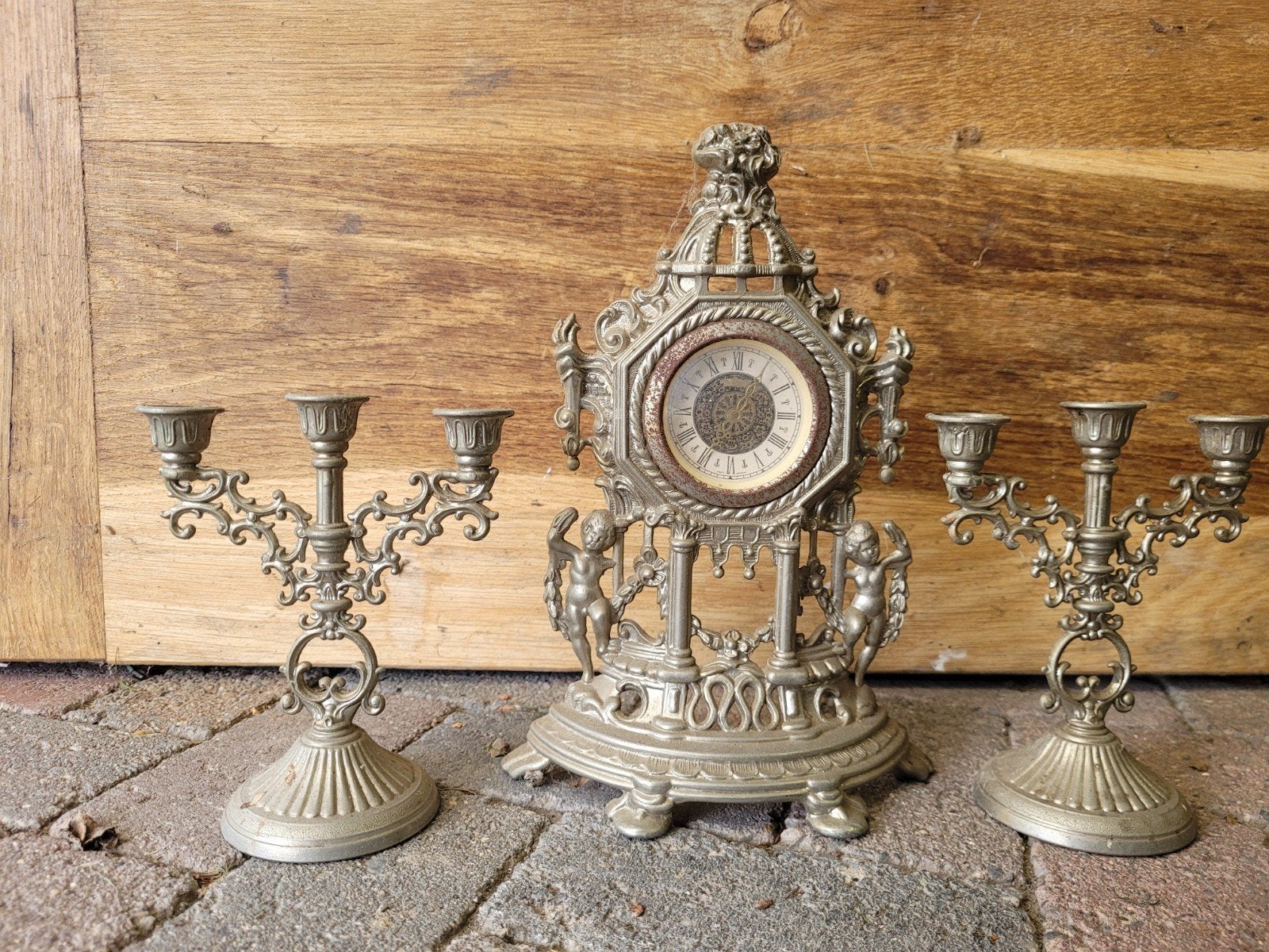 Antieke klok set, Antiek en Kunst, Ophalen of Verzenden, Koper of Brons