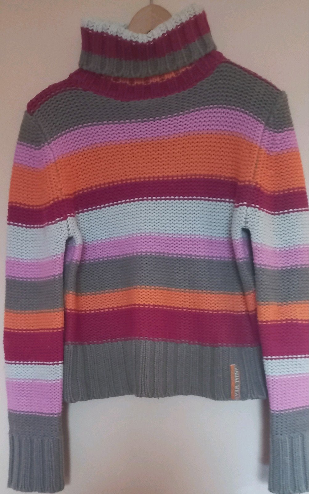 Kleurrijke gebreide gestreepte coltrui Casual Wear - Maat S, Meerkleurig, Ophalen of Verzenden, Maat 36 (S), Gedragen