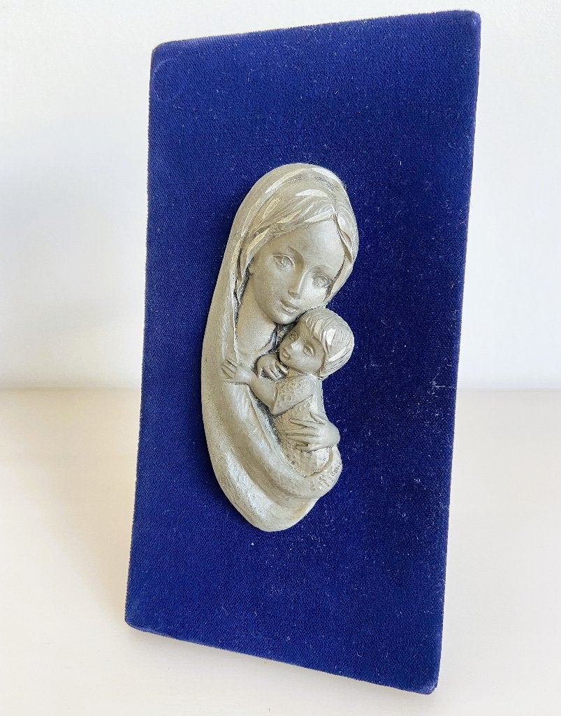 Vintage Frans Beeldje Madonna met Kind Tin 17 cm, Ophalen of Verzenden, Gebruikt, Beeld(je)