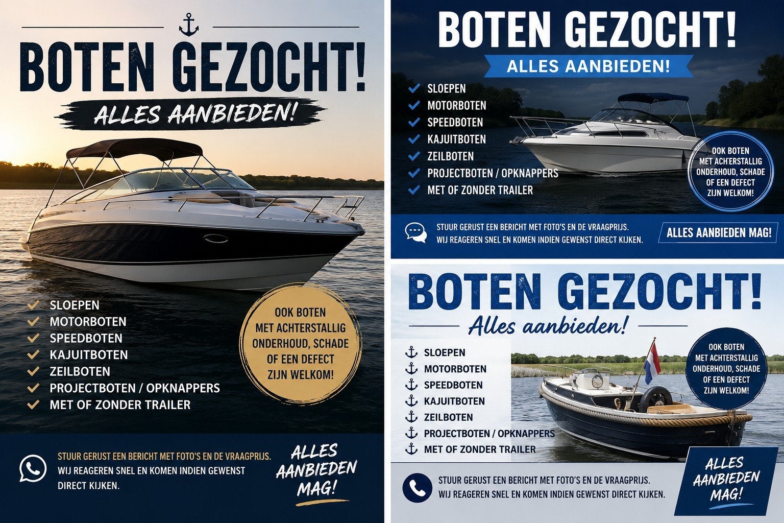 BOTEN GEZOCHT – ALLES AANBIEDEN!, Watersport en Boten, Ophalen of Verzenden, Overige typen