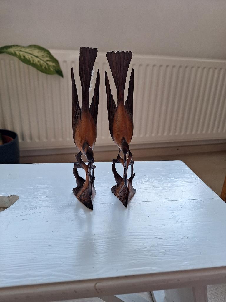 Houtsnijwerk 2 vogeltjes hoogte 18,5cm, Antiek en Kunst, Ophalen of Verzenden